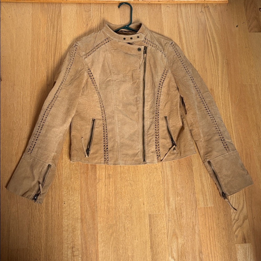 Tan Suede Leather Moto style 
Jacket Size M